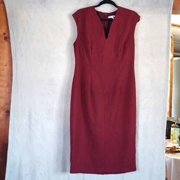 New York & Com Women Stretch Pencil Dress Herringbone Pattern 12 Red Burgundy. - Picture 1 of 13